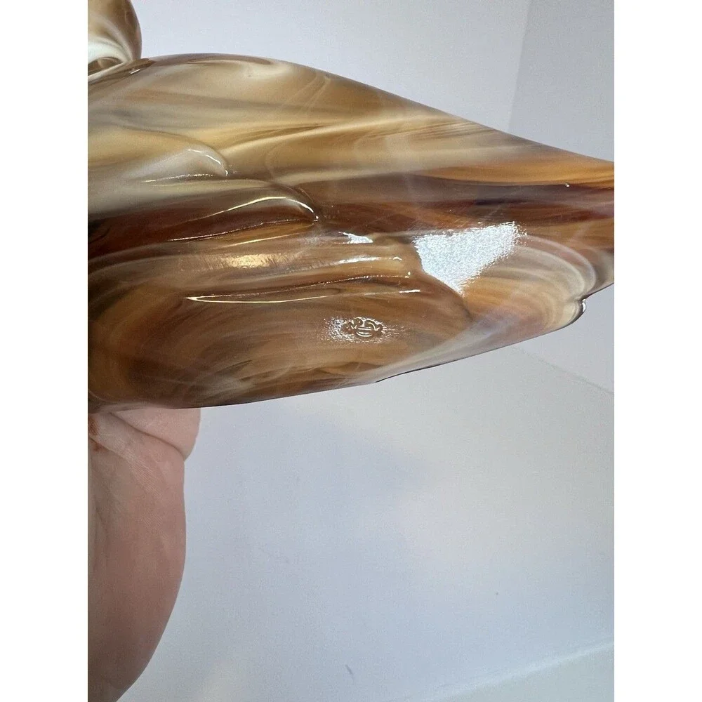 Imperial Glass Slag Duck Figurine Heisey Caramel Slag Wood / Mother Duck 4.5”x6”